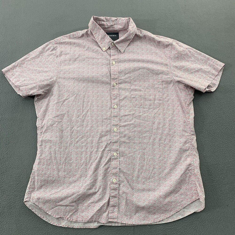 Bonobos Shirt Mens XL Pink Floral Short Sleeve Button Down Slim Fit Cotton